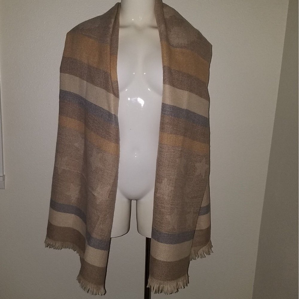 Coco + Carmen Tan Brown Scarf Stars Stripes Animal Print